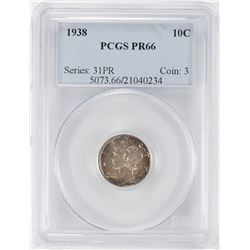 1938 Proof Mercury Dime Coin PCGS PR66