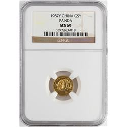 1987 China 1/20 oz Gold 5 Yuan Panda Coin NGC MS69