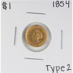 1854 Type 2 $1 Indian Princess Head Gold Dollar Coin