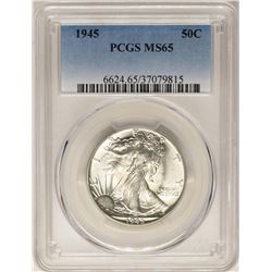 1945 Walking Liberty Half Dollar Coin PCGS MS65