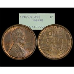 1909-S VDB Lincoln Wheat Penny Coin PCGS MS64RB Old Rattler Holder