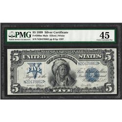 1899 $5 Indian Chief Silver Certificate Note Fr.280m PMG Extremely Fine 45