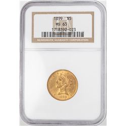 1899 $5 Liberty Head Half Eagle Gold Coin NGC MS63