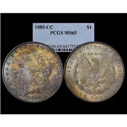 1885-CC $1 Morgan Silver Dollar Coin PCGS MS65 Nice Toning