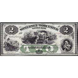 1862 $2 Somerset and Worcester Savings Bank Maryland Obsolete Note