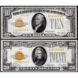 Lot of 1928 $10 & $20 Gold Certificate Notes
