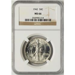 1942 Walking Liberty Half Dollar Coin NGC MS66