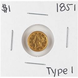 1851 Type 1 $1 Liberty Head Gold Dollar Coin