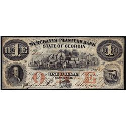 1857 $1 Merchants and Planters Bank Georgia Obsolete Note