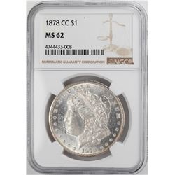1878-CC $1 Morgan Silver Dollar Coin NGC MS62