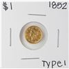 Image 1 : 1852 Type 1 $1 Liberty Head Gold Dollar Coin