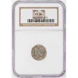 1940 Proof Mercury Dime Coin NGC PF66