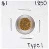Image 1 : 1850 Type 1 $1 Liberty Head Gold Dollar Coin