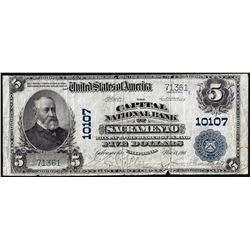 1902 $5 Capital NB of Sacramento, CA CH# 10107 National Currency Note