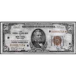1929 $50 Federal Reserve Bank STAR Note New York