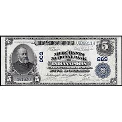 1902 Plain Back $5 Merchants NB of Indianapolis, IN CH# 869 National Currency Note
