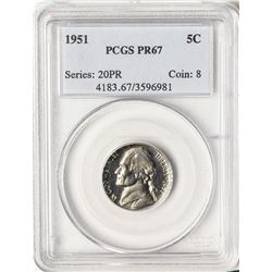 1951 Proof Jefferson Nickel Coin PCGS PR67