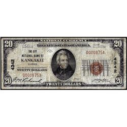 1929 $20 City NB of Kankakee, IL CH# 4342 National Currency Note