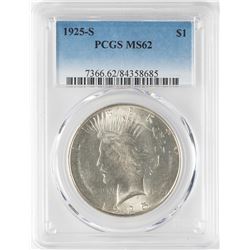 1925-S $1 Peace Silver Dollar Coin PCGS MS62