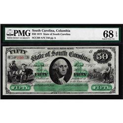 1872 $50 State of South Carolina Obsolete Note PMG Superb Gem Uncirculated 68EPQ