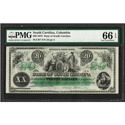 1872 $20 State of South Carolina Revenue Bond Obsolete Note PMG Gem Uncirculated 66EPQ