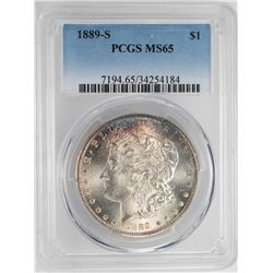 1889-S $1 Morgan Silver Dollar Coin PCGS MS65 Nice Toning