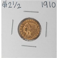 1910 $2 1/2 Indian Head Quarter Eagle Gold Coin