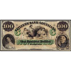 1800's $100 Citizens Bank of Louisiana Obsolete Bank Note