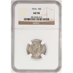 1914 Barber Dime Coin NGC AU58