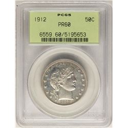 1912 Proof Barber Half Dollar Coin PCGS PR60 Old Green Holder