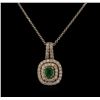 0.89 ctw Emerald and Diamond Pendant With Chain - 14KT White Gold