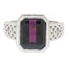 Image 1 : 14k White Gold Filigree Ring w/ Large Emerald Cut Deep Wine Red Rhodolite Garnet