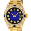 Rolex Ladies 18K Yellow Gold Blue Vignette Diamond And Sapphire President Wristw