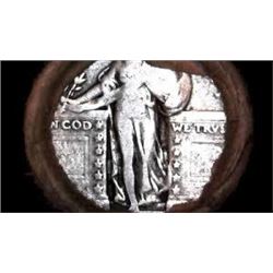 Roll of 40 Quarters with a Silver Standing Liberty on End Showing