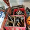 Image 1 : COCA COLA CRATE, RED CRATE, AND WOOD BOX OF TOOLS