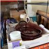 Image 1 : LOT OF BAKE WARE, MILK GLASS, PURPLE PYREX DISH, AND SILVER PLATED TRAY