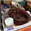 Image 2 : LOT OF BAKE WARE, MILK GLASS, PURPLE PYREX DISH, AND SILVER PLATED TRAY