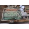 Image 1 : TWO CANADIAN 1 AND 2 DOLLAR 1954 PAPER BILLS