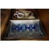 Image 2 : VINTAGE CAMERA W/ CRYSTAL GLASSES AND 4 CRYSTAL WINE GLASSES AND BOX OF WHITE CHINA DISHES