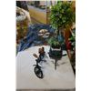 Image 1 : ART DECO BIKE PLANTER AND OTHER METAL ART DECO BIKE W/ LEATHER WALL ART