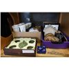 Image 1 : SHELF LOT OF EASTERN TEA SET AND WOODEN WARE PURSES ETC