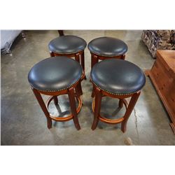 4 STUDDED LEATHER SWIVEL BAR STOOLS