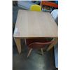 Image 1 : SMALL SOLID WOODEN CHOCCOO TABLE W/ BROWN AND YELLOW DECORATIVE TUB CHAIRS