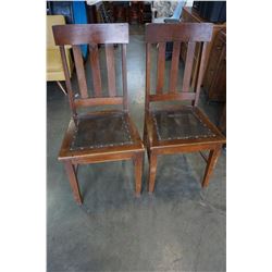 TWO ANTIQUE WOOD CHAIRS WITH STUDDED LEATHER SEATS