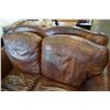 Image 8 : 3 PIECE BROWN LEATHER SOFA, LOVE SEAT AND ARMCHAIR SET
