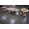 Image 1 : 3PC STONE TOP METAL BASE ROLLING COFFEE AND END TABLE SET