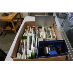 BOX OF PLAYSTATION 2 SLIM, PS3 WIRELESS HEAD SET, AND X BOX 360 AND PS2 GAMES