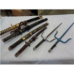 2 SAI AND 4 DECORATIVE EASTERN SWORDS