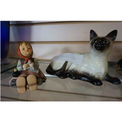 BESWICK CERAMIC CAT FIGURE #1559 AND GOEBEL GIRL FIGURE