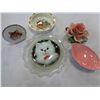 Image 1 : ROYAL WINTON DISH, BUNNYKINS BOWL, CHINA FLOWER, AND CAT DECOR